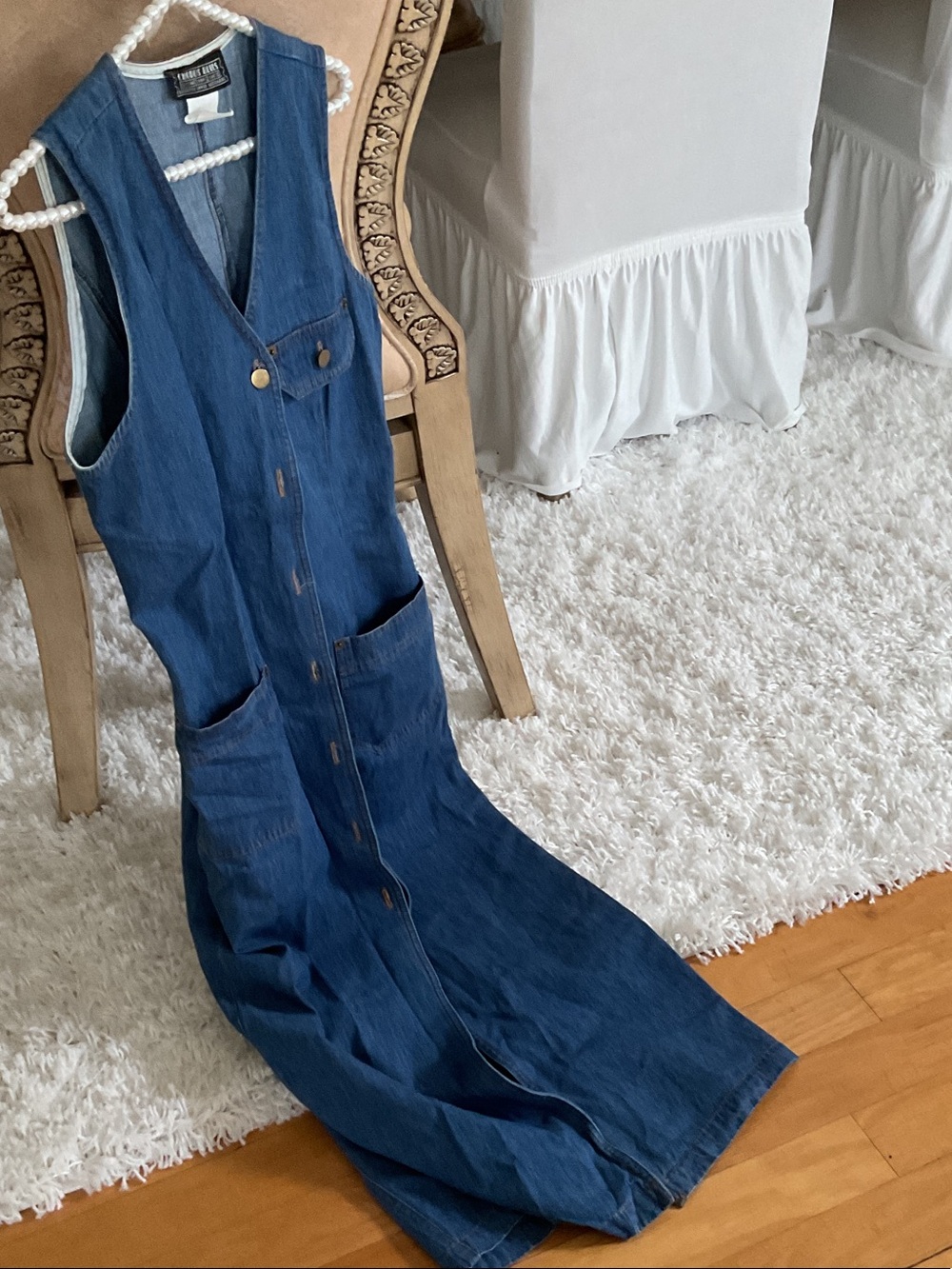 Denim Button-Front Maxi Jumper Dress in Deep Blue